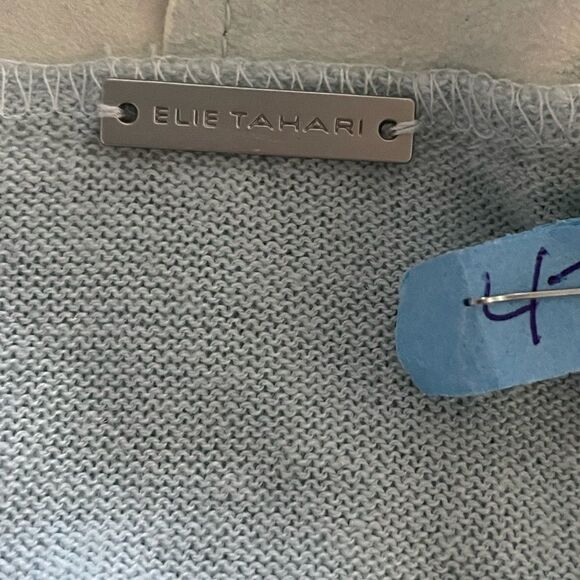 Elie Tahari Baby Blue Lamb Suede Collar/Trim Cardigan - Picture 3 of 4